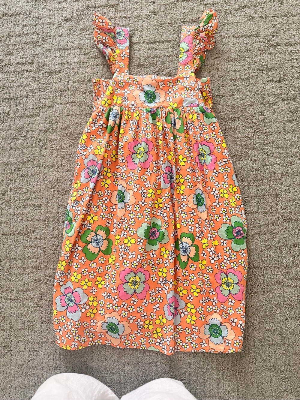 Stella McCartney Kids Orange Floral Dress with Ruffle Bodice